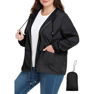 Plus Size Waterproof Rain Jacket Women's Lightweight Packable Windbreaker